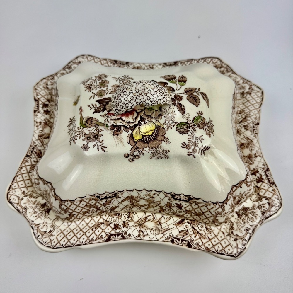Masons Patent Ironstone Princess Covered Vegetable‎ Dish Floral Birds England